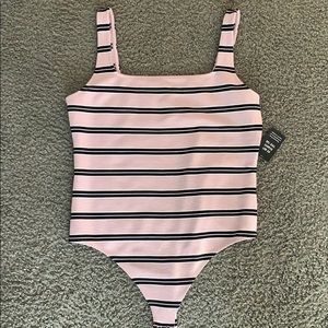 Pink striped body suit